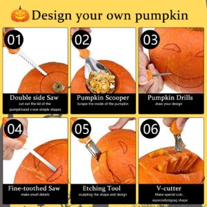 Qivine Pumpkin Carving Tools Pumpkin Carving Kit, Halloween Pumpkin Carving Kits Carving Pumpkins with Storage Bag, 13Pcs Carved Pumpkins Pumpkin Cutter for Halloween Pumpkin Decorations