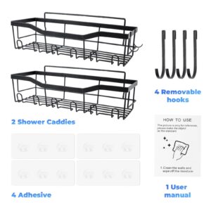 Sevlaz Shower Caddy Hanging, Adhesive Bathroom Organizers and Storage for Inside Shower, Black Rustproof Large Capacity Shower Shelves for Bathroom & Apartment