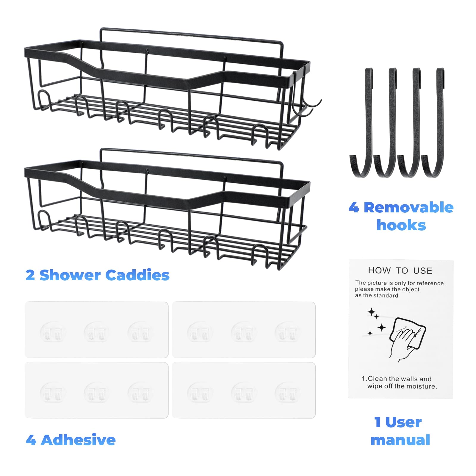 Sevlaz Shower Caddy Hanging, Adhesive Bathroom Organizers and Storage for Inside Shower, Black Rustproof Large Capacity Shower Shelves for Bathroom & Apartment