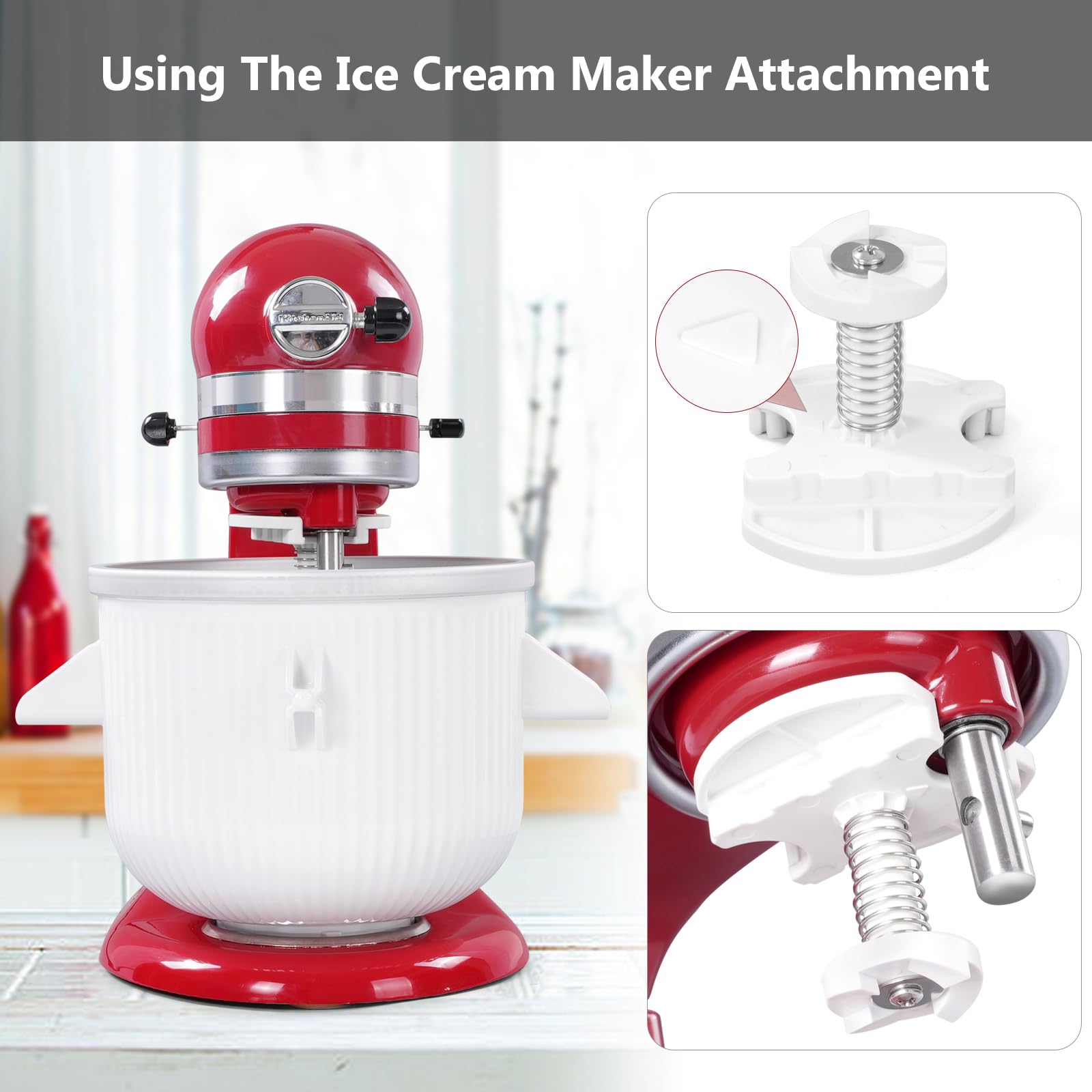 Gdrtwwh Ice Cream Attachment for Kitchenaid Stand Mixer,Ice Cream & Sorbet Gelato Maker,Fits Kitchenaid 4.5-5Qt Stand Mixer and 5-6-7Qt Bowl-Lift(Dishwasher Safe)