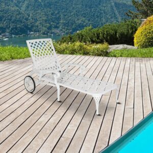 2PCS Adjustable Outdoor Chaise Lounge Chair Waterproof White