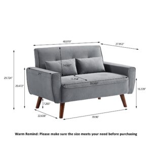 Jarenie 48" Loveseat Sofa, 2 Seater Love Seat Mid Century Modern Small Couches for Living Room Bedroom Apartment, 2 Throw Pillows and Wooden Legs, Light Grey