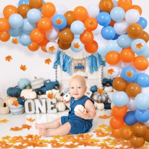 Blue Little Pumpkin Balloon Arch Garland Kit, Fall Balloons Garland with Pumpkin Maple Leaf for Boy Little Pumpkin Baby Shower Fall Birthday Thanksgiving Party Decorations