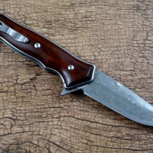 TWO SUN YSTART Damascus Blade Pocket Outdoor Folding Knife Red Ebony Wood Handle