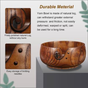 PATIKIL Wooden Yarn Bowls for Crocheting Bamboo Yarn Knitting Bowl Yarn Storage Bowls Yarn Holder Dispenser for Crocheting and Knitting, 6" x 3"