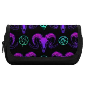 large storage pencil bag, multifunction pencil bag with zipper, mystical ram skull cosmetic bag for women men adult