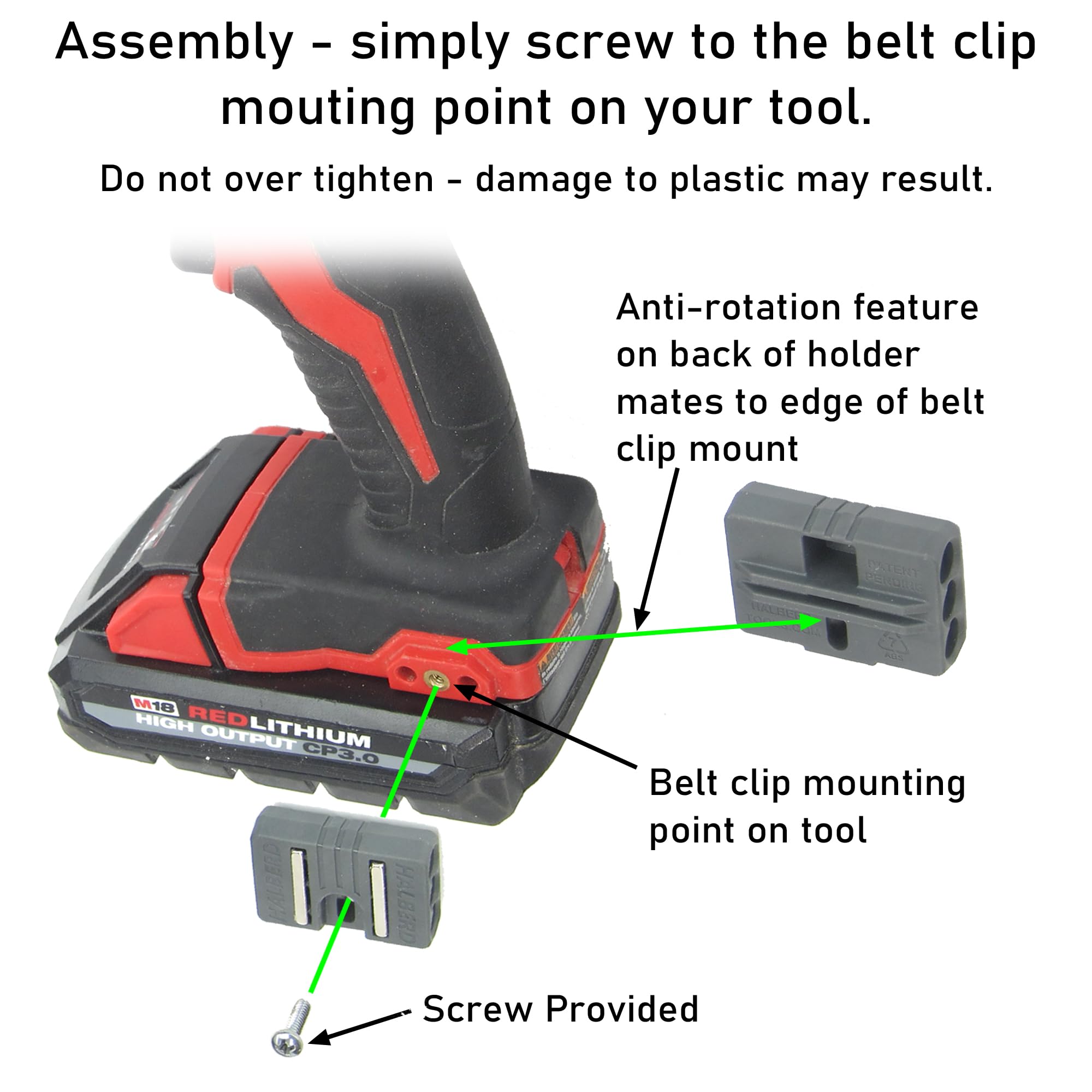 Halberd Bit Holder, Magnetic, Universal, Horizontal Storage for Hand Clearance, Screws to Belt Clip Mount, for Milwaukee, DeWalt, Ridgid, Makita, Bosch, Ryobi, More - 2 Pack