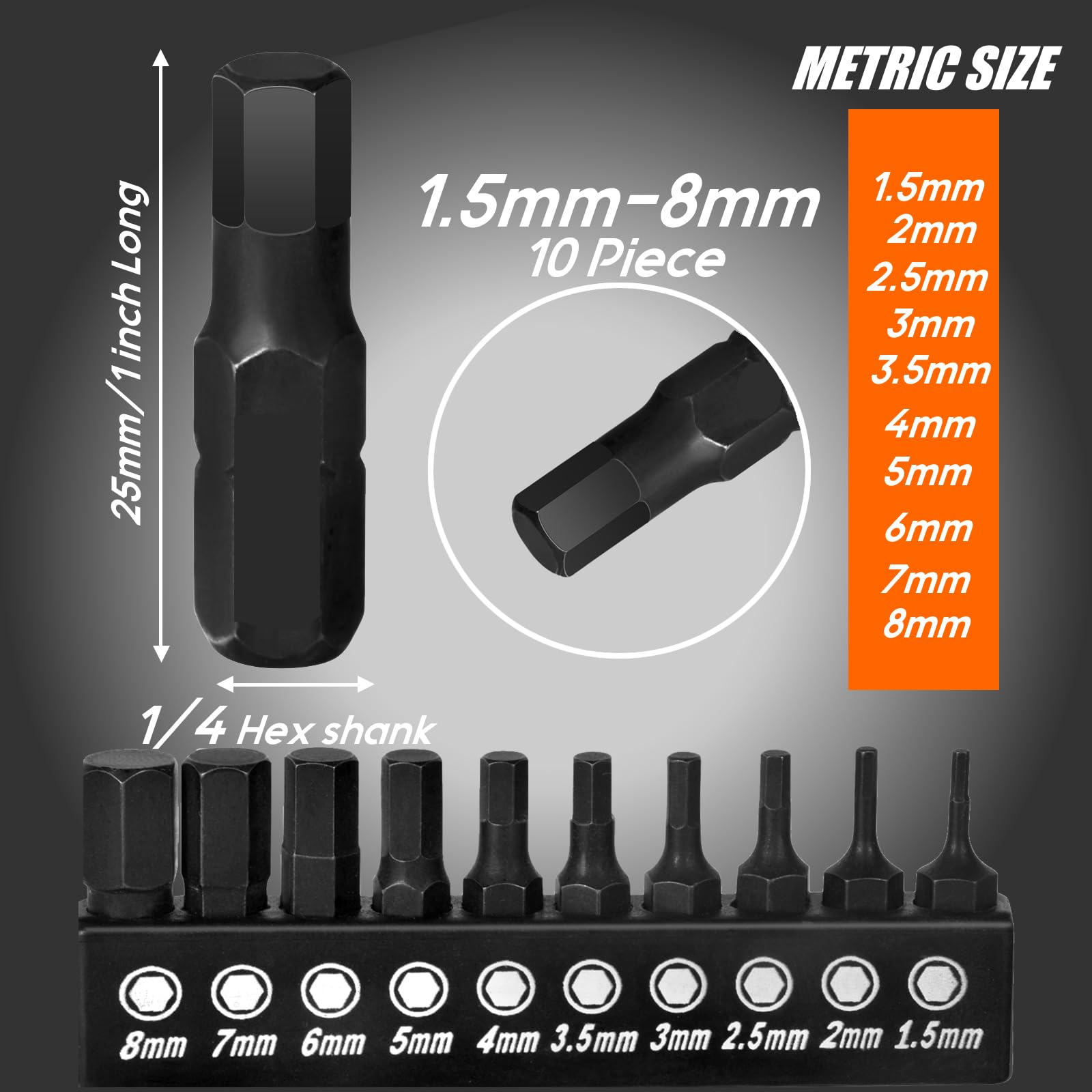 TEKPREM 20-Piece Metric & SAE Hex Bit Set with Magnetic 1/4" Screwdriver Bit Driver, Allen Wrench Drill Bits, Rubber Strip, and Storage Box