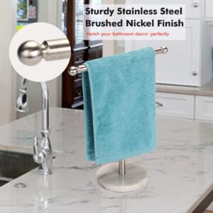 Kalitro Towel Rack with Heavy Marble Base, Free Standing Hand Towel Holder Stand for Bathroom Stainless Steel T-Shape Brushed Nickel