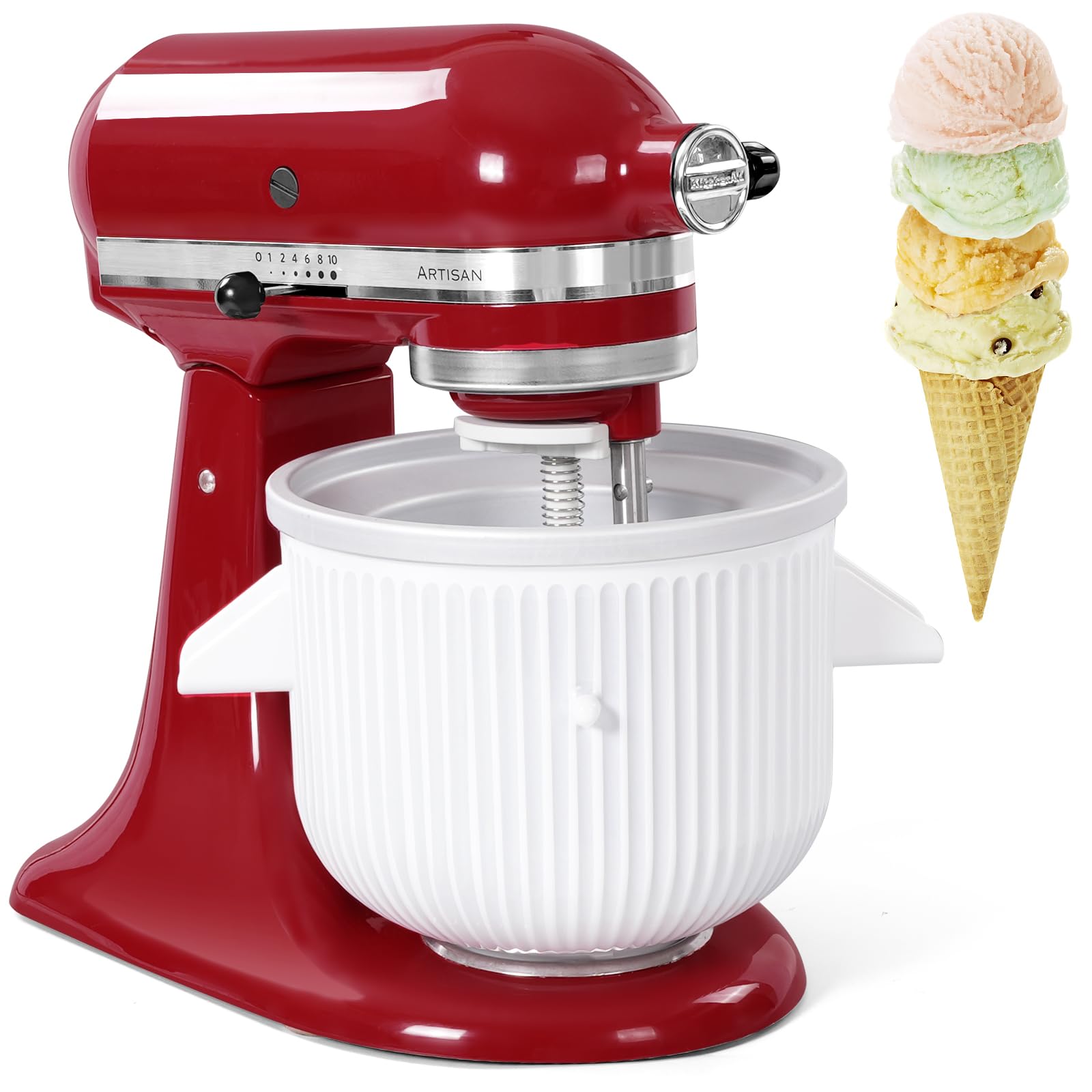 Gdrtwwh Ice Cream Attachment for Kitchenaid Stand Mixer,Ice Cream & Sorbet Gelato Maker,Fits Kitchenaid 4.5-5Qt Stand Mixer and 5-6-7Qt Bowl-Lift(Dishwasher Safe)