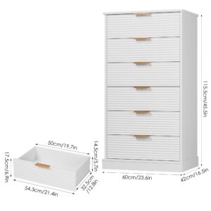 FACBOTALL 6 Drawer Dresser, Tall White Dresser with Large Storage Space, Modern Chest of Drawers with Handles, 6 Large Capacity Vertical Dressers for Home & Office