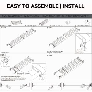 Yuanjimi 33 to 46 Inches, Closet Shelves,Wall Mounted Tension Shelf,Expandable Easy to Install for Pantry, Closet, Laundry, Utility Storage, Stainless Steel, Silver + Black