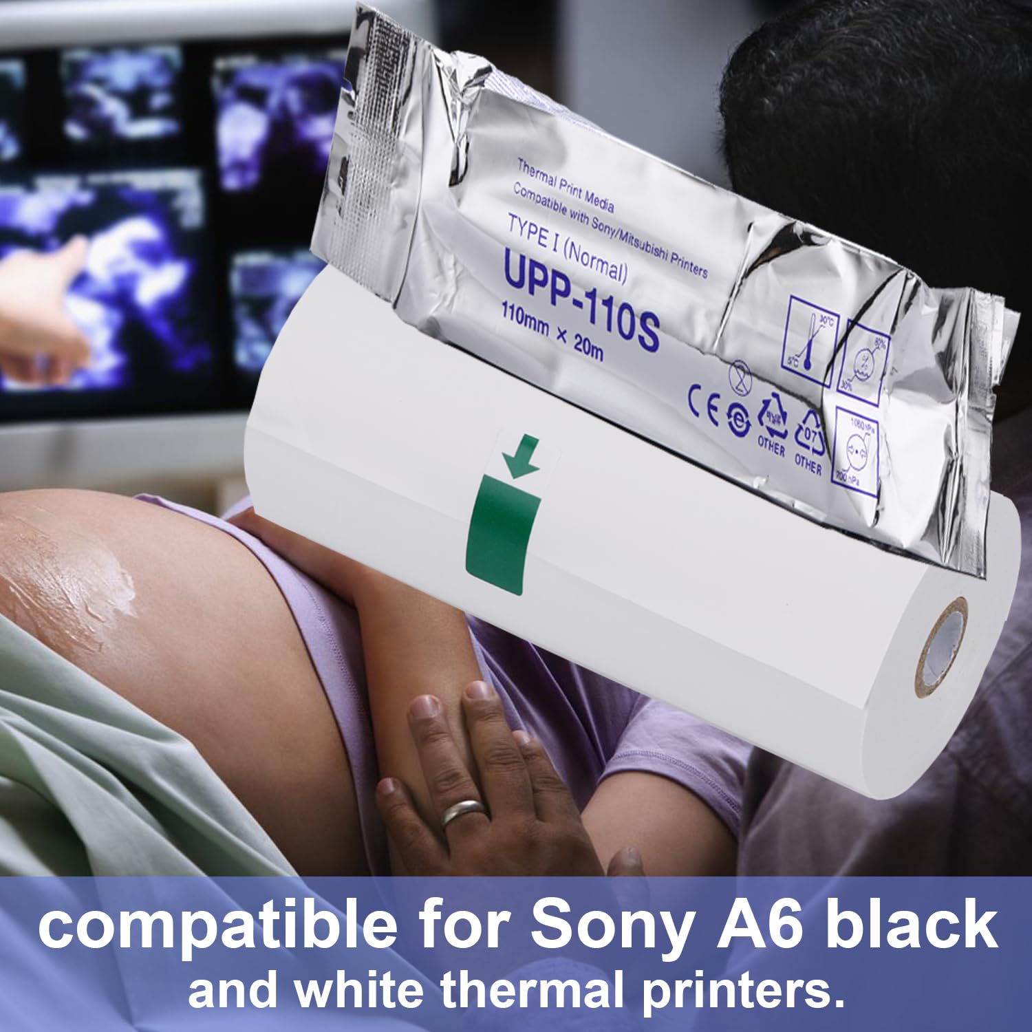 10 Rolls Compatible for Sony UPP-110S, Ultrasound Thermal Print 110 Film/Media Black and White, 110mm x 20m, A6 Black and White Printers Type I