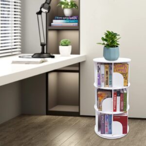 DUYIWAA Rotating Bookshelf, 3 Tier Freestanding 360° Rotating Bookshelf Bookcase Storage Shelf Display Rack Organizer White Modern for Home, Living Room, Office