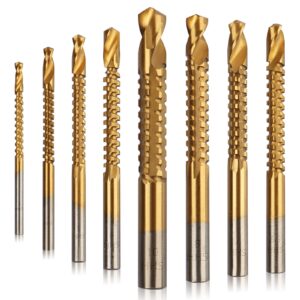 rocaris 8 pack titanium coated hss twist drill bits, 3-10mm serrated side cutting drill bit woodworking tools for plastic metal wood hole