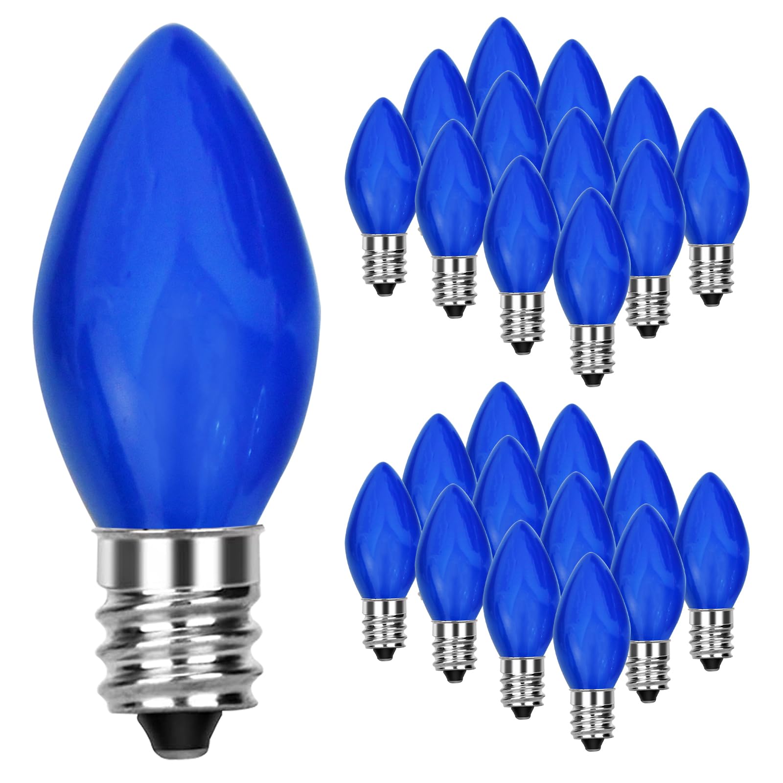 Bokoiuu 25 Pack C7 Blue Replacement Bulbs, 5 Watt Blue Ceramic Christmas Light Bulbs, C7 Incandescent Bulbs for Wedding,Outdoor,Home,Christmas Decor, E12 Base Bulb