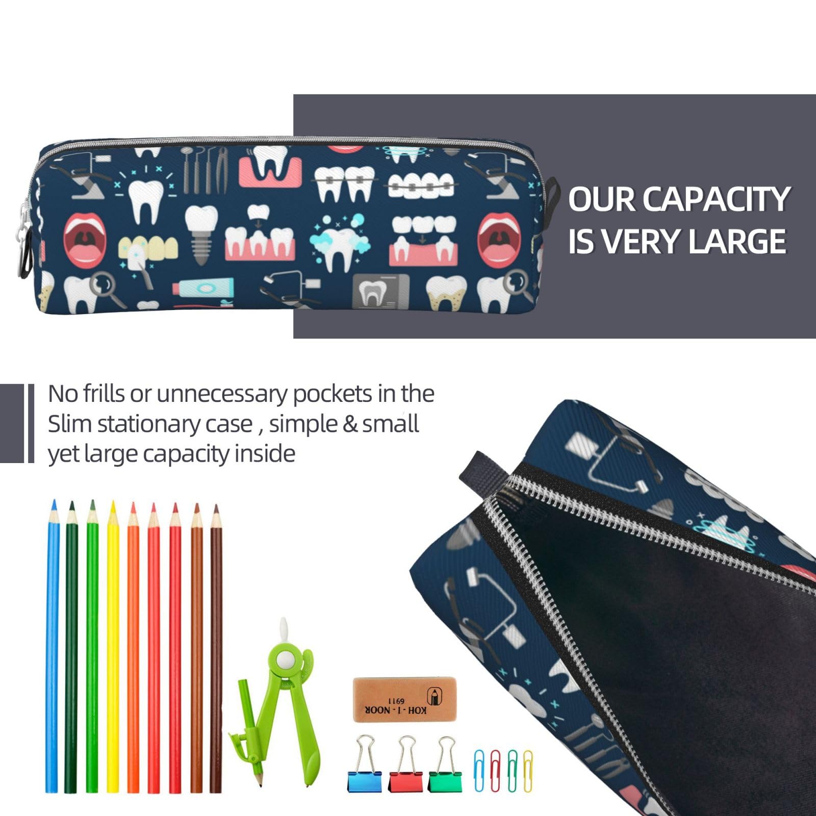 QLIEERE Dentist Dental Teeth Doctor Pencil Case Pouch Pen Holder Leather Pencil Bags Box Organizer Zipper Cosmetic Makeup Storage Bag