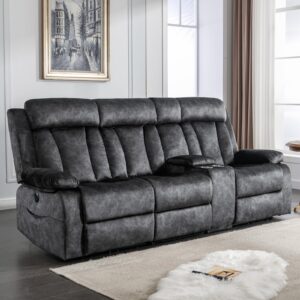 gueapy 3 seater recliner sofa reclining loveseat with console power reclining sofa with heat and massage, cup holders, usb & type-c charge ports for living room (grey)