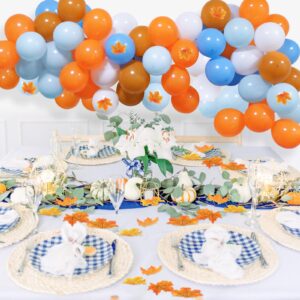 Blue Little Pumpkin Balloon Arch Garland Kit, Fall Balloons Garland with Pumpkin Maple Leaf for Boy Little Pumpkin Baby Shower Fall Birthday Thanksgiving Party Decorations