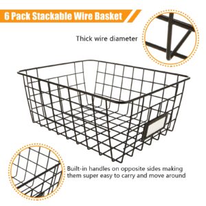 6 Pack Deep Freezer Organizer Bins Stackable Wire Basket for Organizing Black Metal Wire Storage Baskets for Pantry, Freezer baskets for Chest Freezer, Upright Freezer (2 Small, 2 Medium, 2 Large)