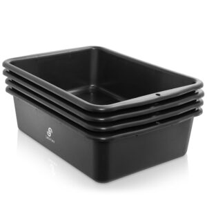 Jubilee 4-Pk Plastic Storage Bin, Bus Utility Tub - Heavy Duty Commercial Dishwashing Box for Restaurant Kitchen Organization and Storage, 20L Black