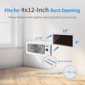 SANYCASA Super Quiet Vent Fan Booster 4 x12 inch - Register Booster Fan with Precision Thermostat Control - Ac Vent Booster Fan for Floor to Heating and Cooling - White