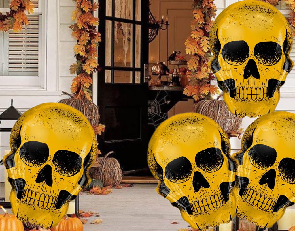 30.2" Halloween Skull Balloons - 8PCS Golden Skeleton Foil Balloon Halloween Day of Death Spooky Birthday Party Decoration Supplier