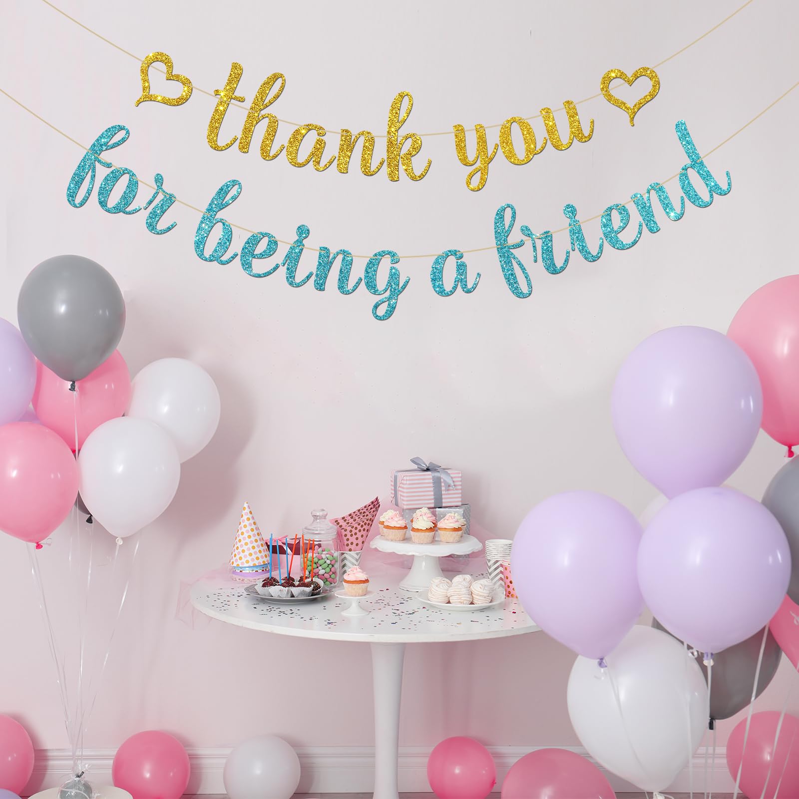 INNORU Thank You for Being a Friend Banner - Thank You Party Decor - New Friends - Graduation Going Away Party Decorations Supplies, Glitter