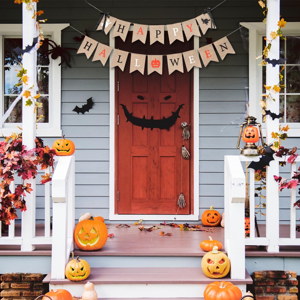 Mandala Crafts Happy Halloween Banner - Halloween Garland Decorations for Party Indoor Outdoor Office Mantle Fireplace Classroom by Happy Halloween Burlap Banner