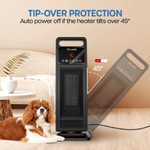 Tower Heater Indoor, 1500W Fast Heating Ceramic Heater, Electric Heater with Remote, Eco Mode & Fan Mode, 1-12H Timer, Tip-Over Protection, 60° Oscillating Portable Heater with Thermostat for Bedroom