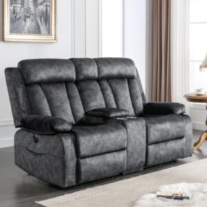 gueapy reclining loveseat-power reclining loveseat with console,love seat recliner sofa,dual reclining loveseat with heat and massage,cup holders, usb & type-c charge ports,pocket, for living room