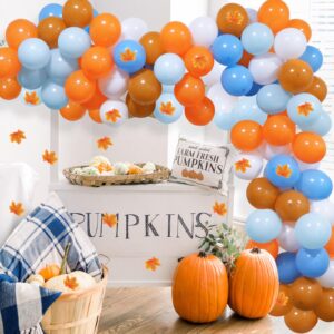 Blue Little Pumpkin Balloon Arch Garland Kit, Fall Balloons Garland with Pumpkin Maple Leaf for Boy Little Pumpkin Baby Shower Fall Birthday Thanksgiving Party Decorations