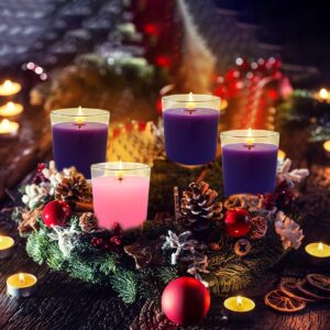 20 Packs Advent Candles with Clear Glass Holder, 15 Purple and 5 Pink Votive Candles, Unscented Seasonal Celebration Candles for Christmas Table Decoration