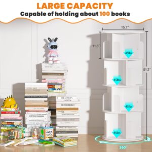 Besiost Rotating Bookshelf, Wood Corner Bookshelf, 360 Display Spinning Bookcase Storage Rack, 4 Tier Floor Standing Revolving Bookcase Narrow Book Shelf Organizer for Small Space, Bedroom, White