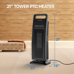 Tower Heater Indoor, 1500W Fast Heating Ceramic Heater, Electric Heater with Remote, Eco Mode & Fan Mode, 1-12H Timer, Tip-Over Protection, 60° Oscillating Portable Heater with Thermostat for Bedroom