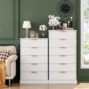 FACBOTALL 6 Drawer Dresser, Tall White Dresser with Large Storage Space, Modern Chest of Drawers with Handles, 6 Large Capacity Vertical Dressers for Home & Office