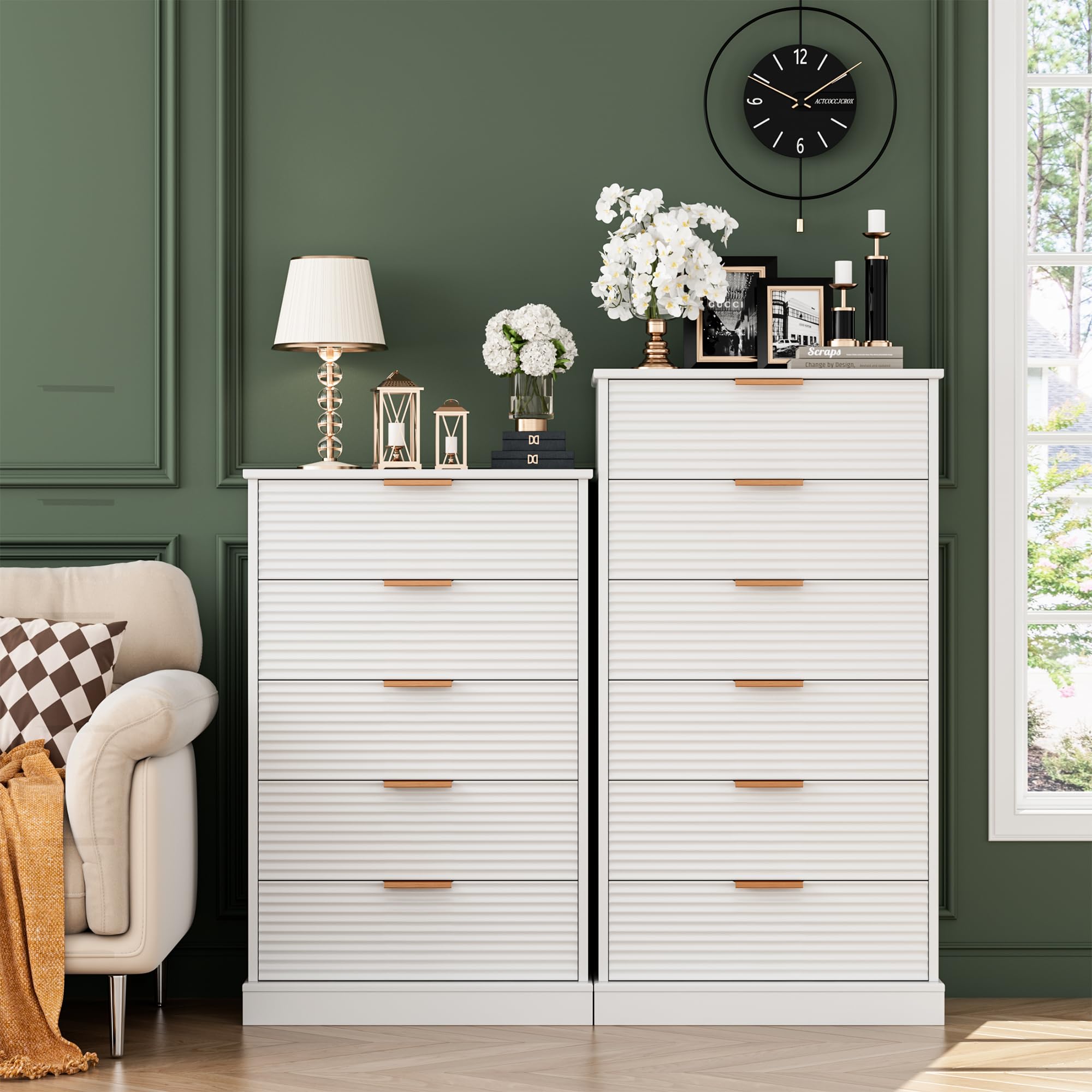 FACBOTALL 6 Drawer Dresser, Tall White Dresser with Large Storage Space, Modern Chest of Drawers with Handles, 6 Large Capacity Vertical Dressers for Home & Office