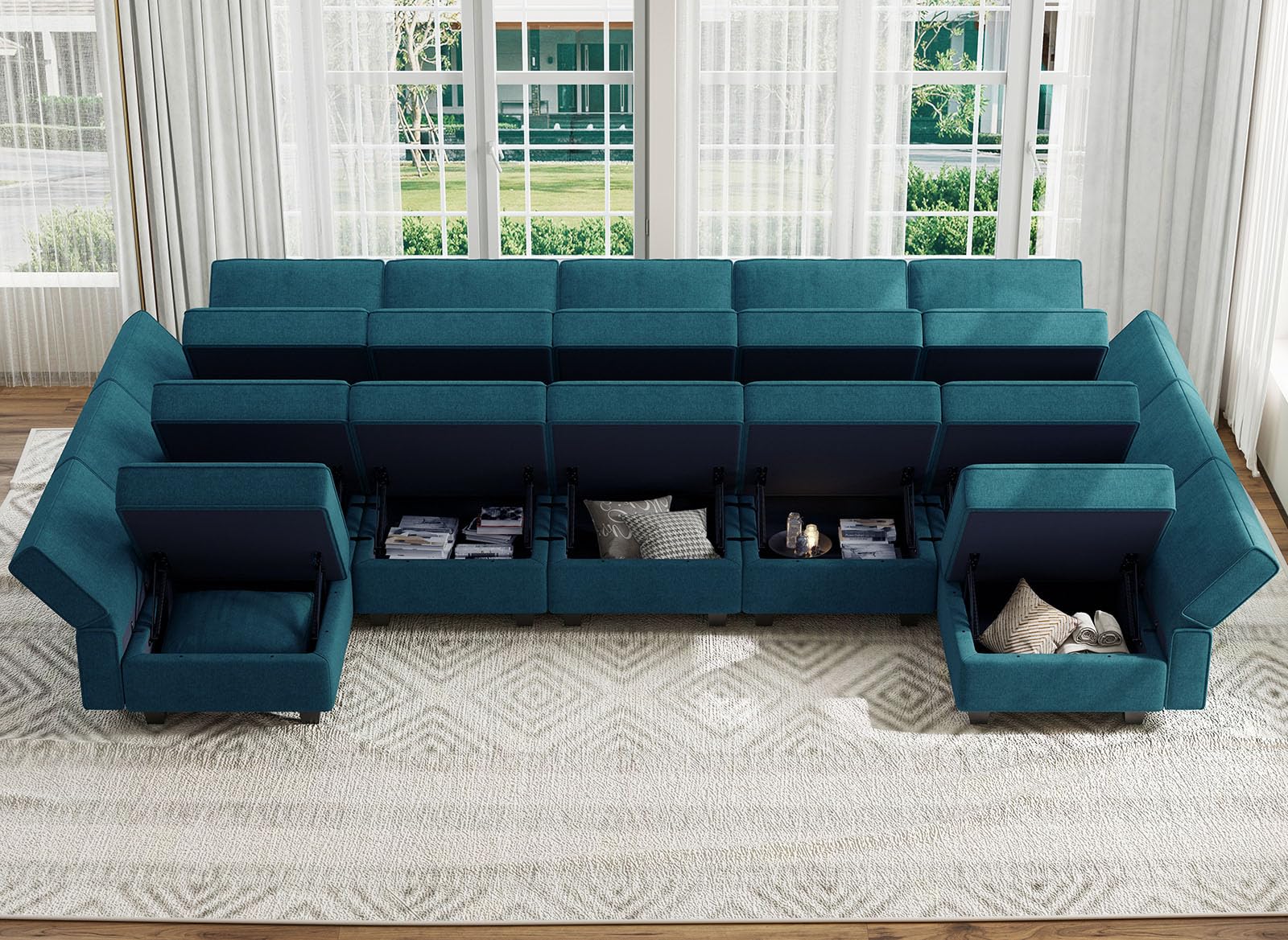 Belffin Modular Sleeper Sofa Sectional Couch Oversized U Shaped Sofa with Storage Convertible Sofa Set Large Sectional Sofa Peacock Blue