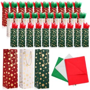 woanger 60 pieces christmas wine gift bags bulk red green white holiday wine bottle bags with handles and 300 tissue paper for whiskey spirits drinks xmas winter party gift wrapping supplies(dot)