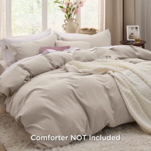 Bedsure Queen Prewashed Microfiber Duvet Cover Set + Tannish Linen 100% Jersey Knit Cotton Duvet Cover Set, Zipper Closure, Queen Size