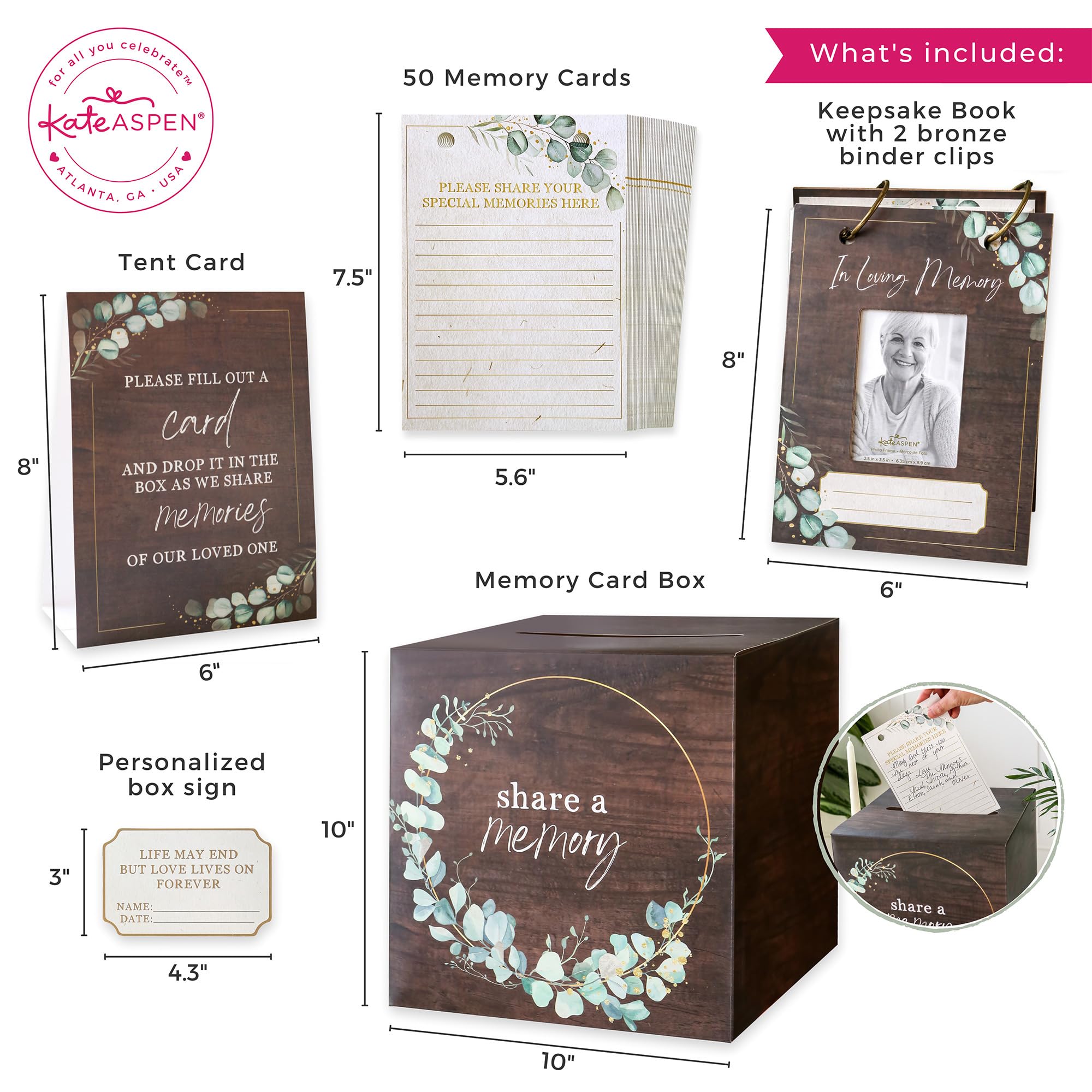 Kate Aspen Celebration of Life Memory Funeral Guest Book and Box for Memorial Service Bereavement Cards, Prayer Cards - Hard Cover Book, Box, 50 Memory Cards and Binder Rings