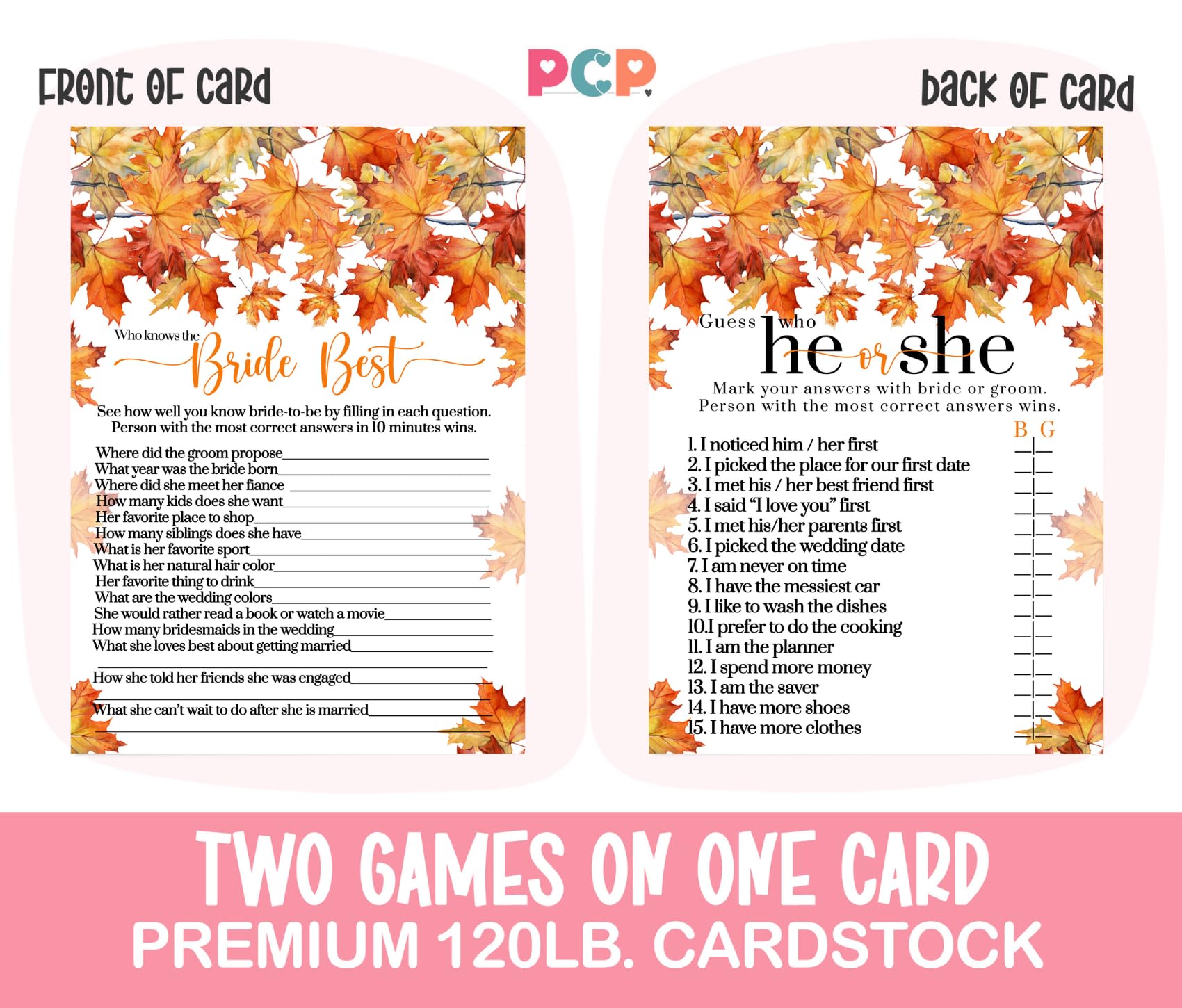 Fall in Love Bridal Shower Games – 25 Pack, He Said She Said & Bride Best, Fun Wedding Reception Activities, Couples Engagement Party, Boho Decor, Double-Sided Cards