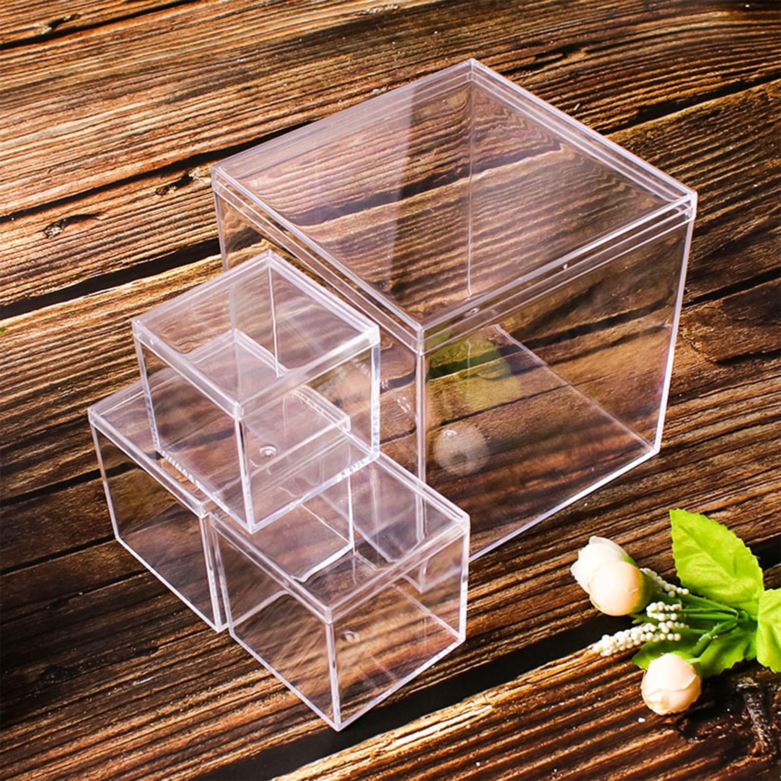 4.7/4/3.3/3/2.5 inch Clear Acrylic Box with Lid, Jewelry Display Box, Plastic Square Cube Decorative Storage Boxes for Candy Pill and Tiny Jewelry, Artwork Display