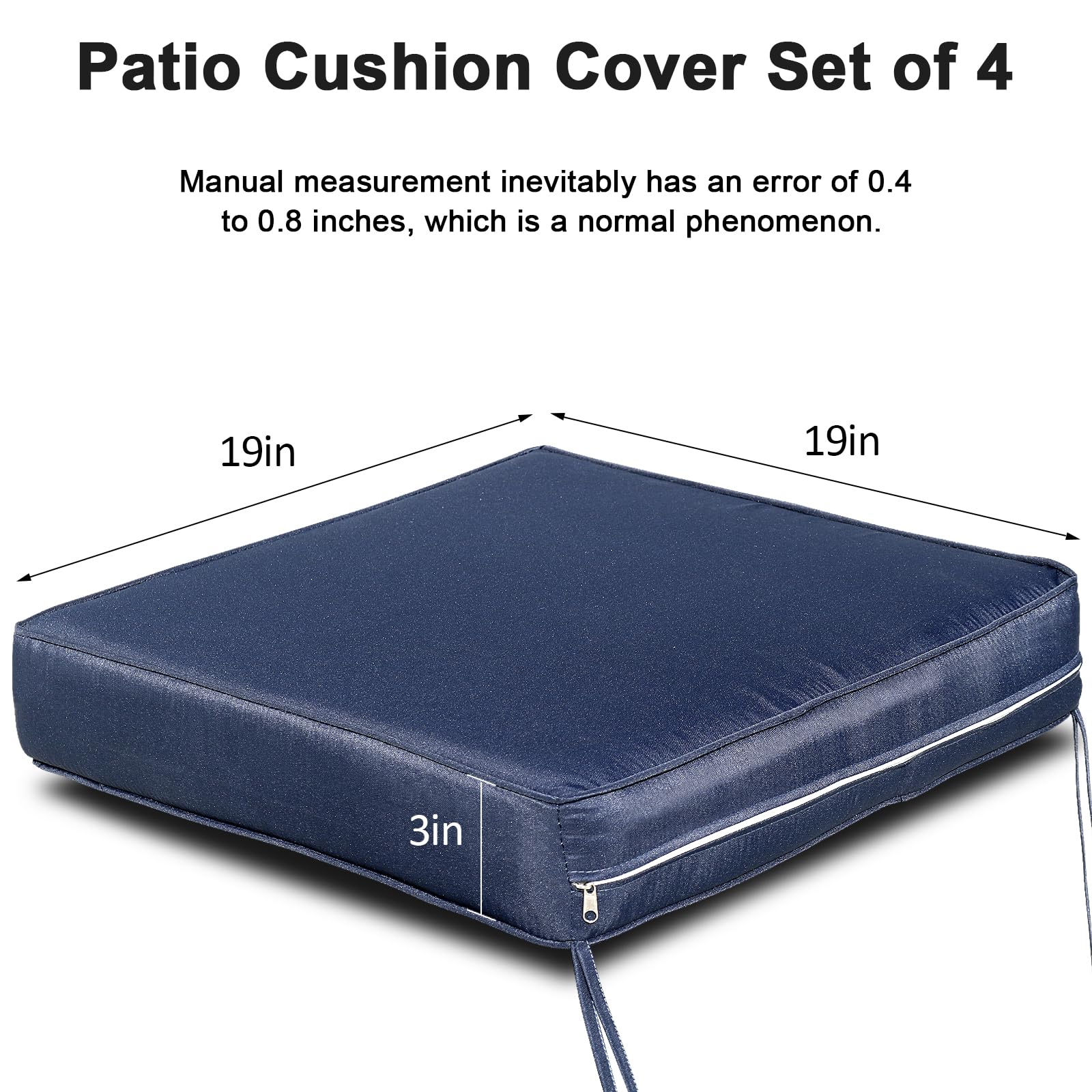 Jadoxy Patio Seat Cushion Covers 4 Pack,Outdoor Furniture Chair Seat Cushion Replacement Cover for Couch,Sofa (Replacement Covers Only) (19×19×3, Dark Blue)