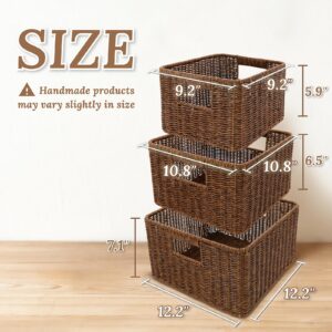 WeeNest Storage Basket, Wicker Storage Cubes, Wicker Basket, Pantry Basket, Wicker Storage Baskets, Basket with Handle, Square Basket, Resin Wicker Set of 3, Toffee