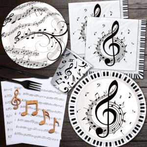 Xenorik Music Theme Party Decorations Tableware - Music Notes Party Supplies, Plate, Cup, Napkin, Tablecloth, Cutlery, Music Social Media Theme Birthday Baby Shower Decorations Dinnerware | Serve 24