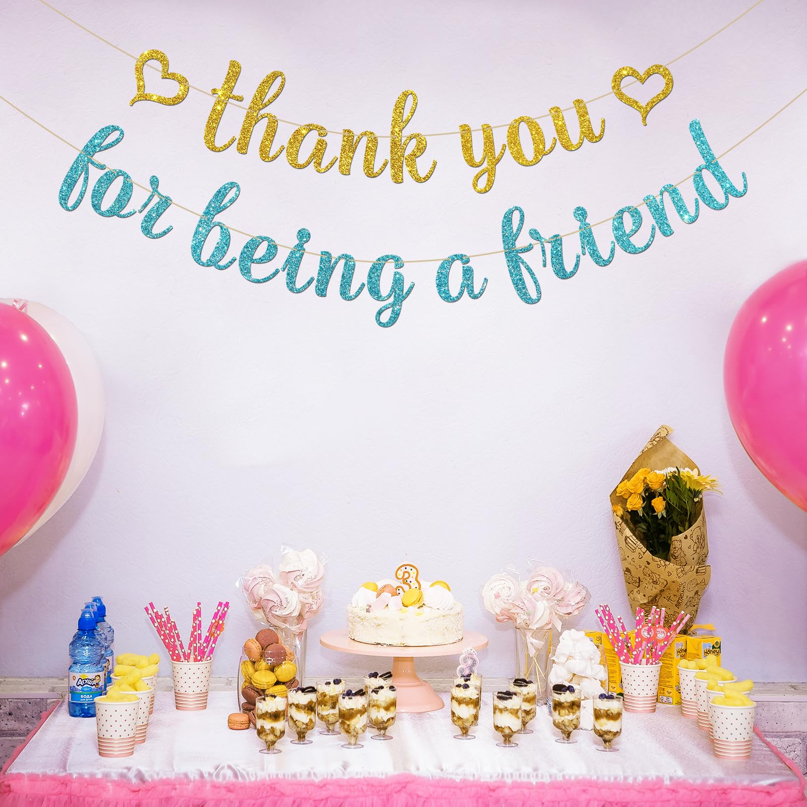 INNORU Thank You for Being a Friend Banner - Thank You Party Decor - New Friends - Graduation Going Away Party Decorations Supplies, Glitter