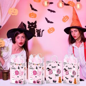 Yeaqee 30 Pcs Pink Halloween Bags Little Boo Bags Kraft Paper 30 Pcs Tissue Paper Goody Present Bags for Halloween Party Kids Theme Birthday Baby Shower Party Favors, 8.6 x 6.3 x 3.15 Inch