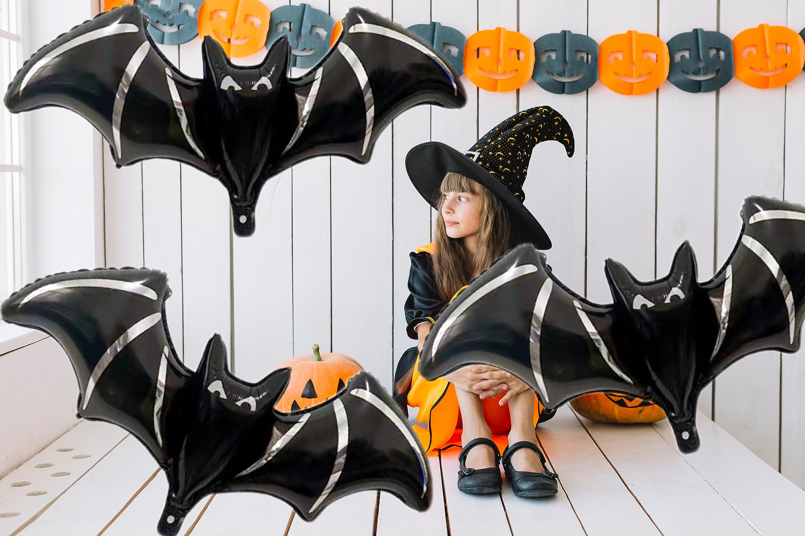 6Pcs Halloween Black Bat Balloons - 48” Giant Bat Halloween Foil Balloon for Black Halloween Day of Death Spooky Birthday Baby Shower Party Decoration Supplier