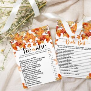 Fall in Love Bridal Shower Games – 25 Pack, He Said She Said & Bride Best, Fun Wedding Reception Activities, Couples Engagement Party, Boho Decor, Double-Sided Cards